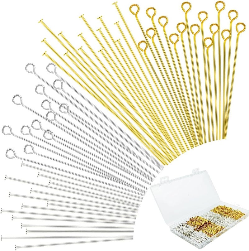 Bulrash 800 Pieces 30mm Flat Head Pins Eye Pins for DIY Jewelry Craft Making 1.18 Inch Metal End Straight Head Pins for Bracelet Necklace Earring Pendant Supplies(Eye/Flat Head Pins-Gold and Silver) - Image 1
